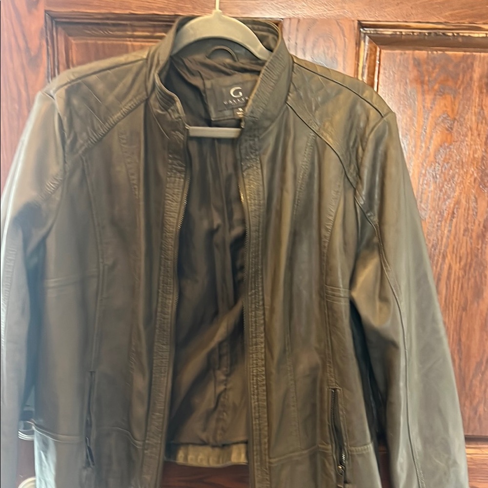 Gallery women’s faux leather motto jacket